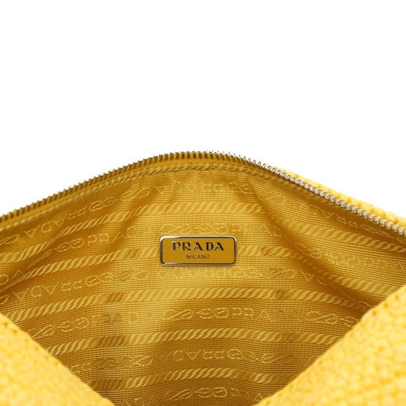 Prada Triangle Crossbody Yellow Logo Crochet 1BH190 New - Picture 8 of 8